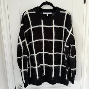 & Other Stories - Black and White Oversized Fuzzy Plaid Sweater - Size S